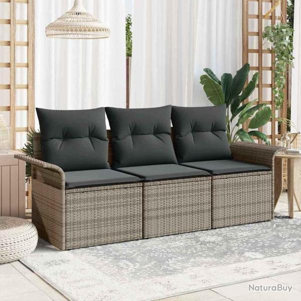 Ensemble de Canap�s avec coussin 3 pcs Gris polyrotin