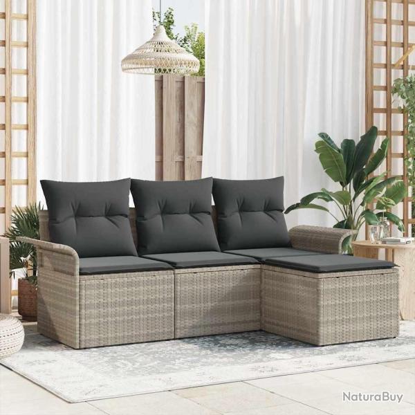 Ensemble de Canap�s avec coussin 4 pcs Gris polyrotin