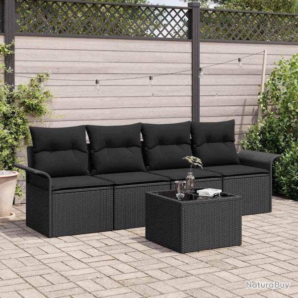 Ensemble de Canap�s avec coussin 5 pcs Noir polyrotin