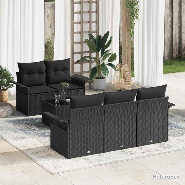 Ensemble de Canap�s avec coussin 6 pcs Noir polyrotin