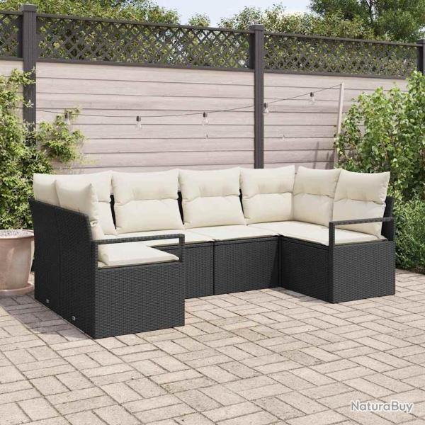 Ensemble de Canap�s avec coussin 6 pcs Noir polyrotin