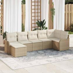 Ensemble de canap&eacute; de jardin 7 pcs Beige polyrotin