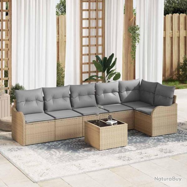 Ensemble de canap� de jardin 7 pcs Beige polyrotin