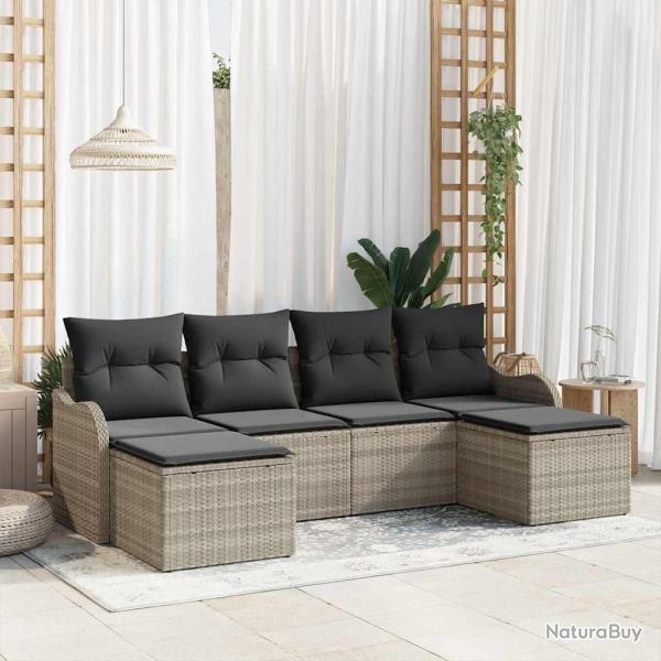 Ensemble de canap� de jardin 6 pcs Gris clair Poly rotin