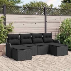 Ensemble de canap&eacute; de jardin avec coussin 6 pcs Noir Poly rotin