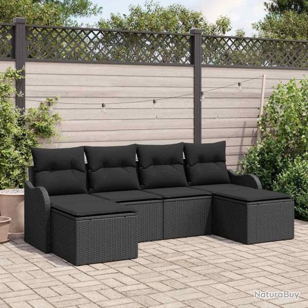 Ensemble de canap� de jardin avec coussin 6 pcs Noir Poly rotin