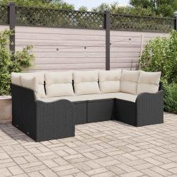 Ensemble de canap&eacute; de jardin avec coussin 6 pcs Noir Poly rotin