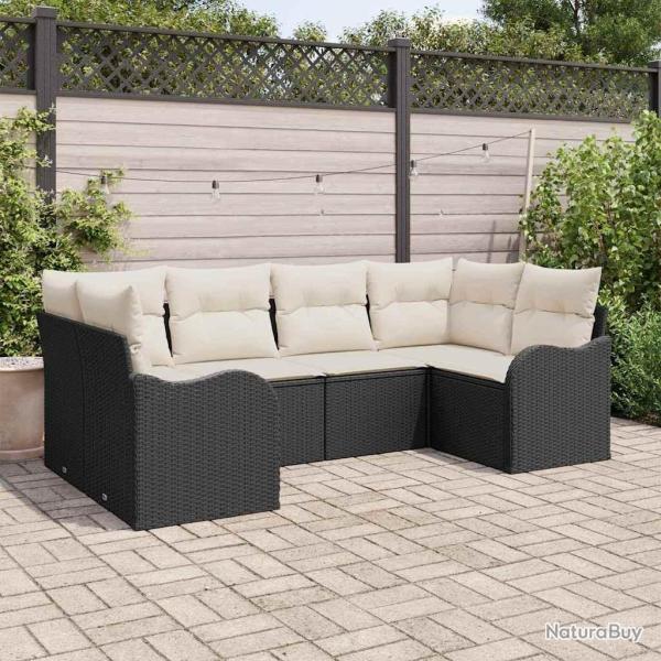 Ensemble de canap� de jardin avec coussin 6 pcs Noir Poly rotin
