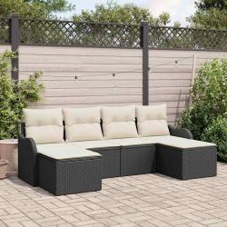 Ensemble de canap&eacute; de jardin avec coussin 6 pcs Noir Poly rotin