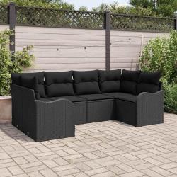 Ensemble de canap&eacute; de jardin avec coussin 6 pcs Noir Poly rotin