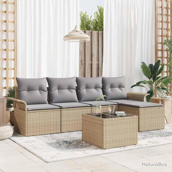 Canap� d'ext�rieur avec coussin 6 pcs Beige polyrotin