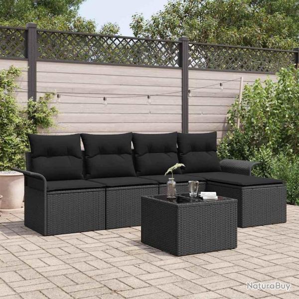 Canap� d'ext�rieur avec coussin 6 pcs Noir polyrotin