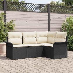 Ensemble de canap&eacute; de jardin avec coussin 4 pcs Noir polyrotin