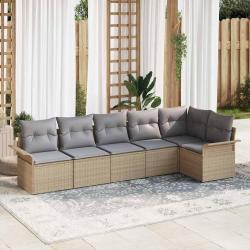 Ensemble de canap&eacute; de jardin avec coussin 6 pcs Beige polyrotin
