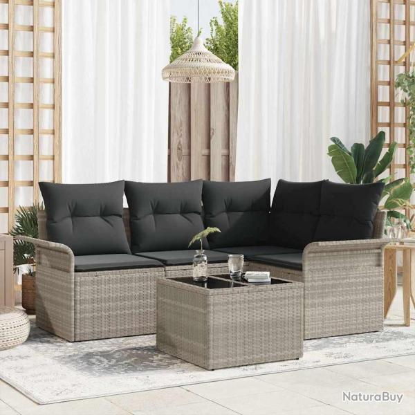 Ensemble de canap� de jardin 5 pcs Gris clair polyrotin