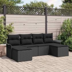 Ensemble de canap&eacute; de jardin avec coussin 6 pcs Noir polyrotin