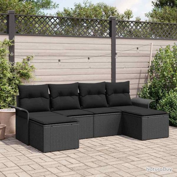 Ensemble de canap� de jardin avec coussin 6 pcs Noir polyrotin