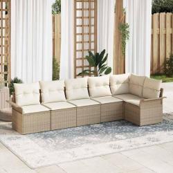 Ensemble de canap&eacute; de jardin avec coussin 6 pcs Beige polyrotin