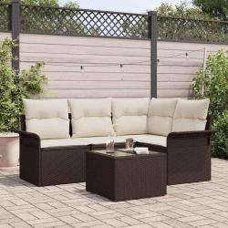 Ensemble de canap&eacute; de jardin 5 pcs Marron polyrotin