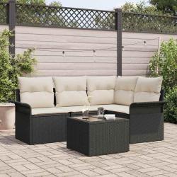 Ensemble de canap&eacute; de jardin avec coussin 5 pcs Noir polyrotin