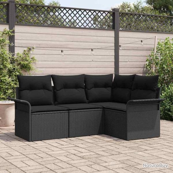 Ensemble de canap� de jardin avec coussin 4 pcs Noir polyrotin
