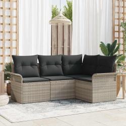 Ensemble de canap&eacute; de jardin 4 pcs Gris clair polyrotin