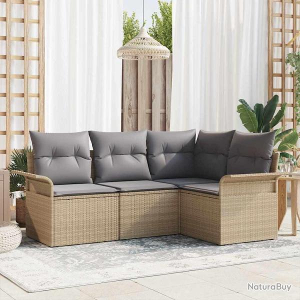 Ensemble de canap� de jardin avec coussin 4 pcs Beige polyrotin