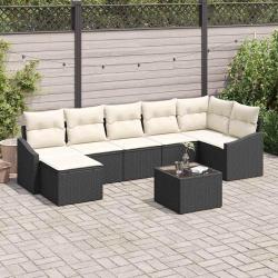 Ensemble de Canap&eacute;s avec coussin 8 pcs Noir polyrotin