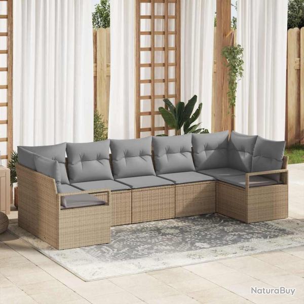 Ensemble de Canap�s avec coussin 7 pcs Beige polyrotin