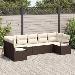 Ensemble de Canap&eacute;s avec coussin 7 pcs Marron polyrotin