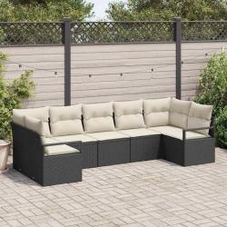Ensemble de Canap&eacute;s avec coussin 7 pcs Noir polyrotin