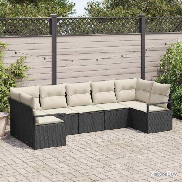 Ensemble de Canap�s avec coussin 7 pcs Noir polyrotin