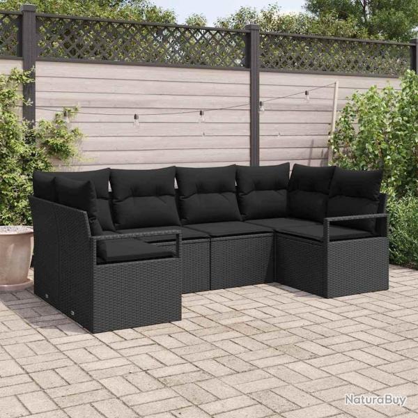 Ensemble de Canap�s avec coussin 6 pcs Noir polyrotin