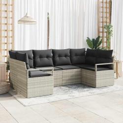 Ensemble de Canap&eacute;s avec coussin 6 pcs Gris clair polyrotin