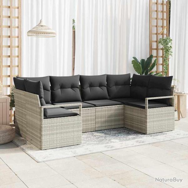 Ensemble de Canap�s avec coussin 6 pcs Gris clair polyrotin