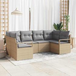Ensemble de Canap&eacute;s avec coussin 6 pcs Beige polyrotin