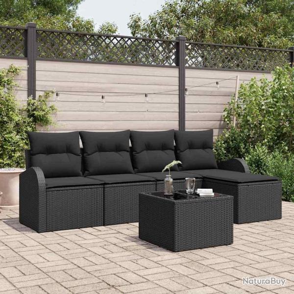 Ensemble de canap� de jardin 6 pcs Noir polyrotin