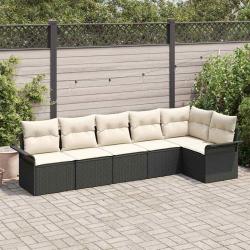 Ensemble de canap&eacute; de jardin avec coussin 6 pcs Noir polyrotin