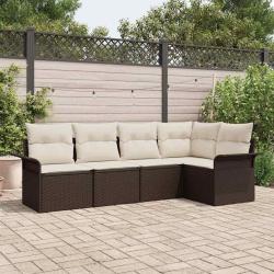 Ensemble de canap&eacute; de jardin 5 pcs Marron polyrotin