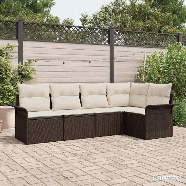 Ensemble de canap� de jardin 5 pcs Marron polyrotin