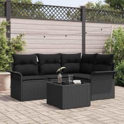 Ensemble de canap&eacute; de jardin avec coussin 5 pcs Noir polyrotin