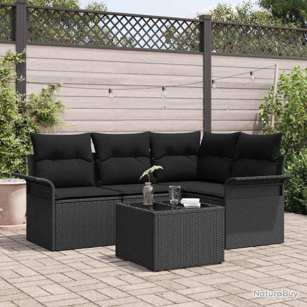 Ensemble de canap� de jardin avec coussin 5 pcs Noir polyrotin