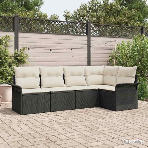 Ensemble de canap� de jardin avec coussin 5 pcs Noir polyrotin