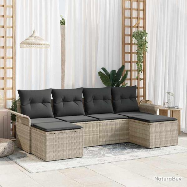 Ensemble de canap� de jardin 6 pcs Gris clair Poly rotin
