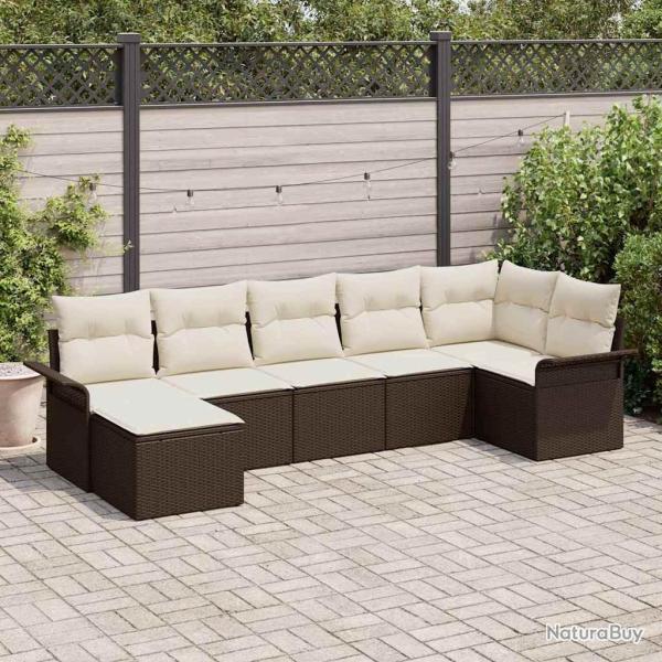 Ensemble de canap� de jardin 7 pcs Marron polyrotin