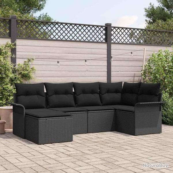 Ensemble de canap� de jardin avec coussin 6 pcs Noir polyrotin