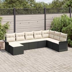 Ensemble de canap&eacute; de jardin avec coussin 8 pcs Noir polyrotin