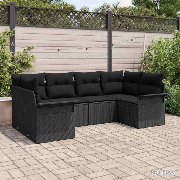Ensemble de canap� de jardin avec coussin 6 pcs Noir polyrotin