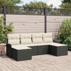 Ensemble de canap&eacute; de jardin avec coussin 6 pcs Noir polyrotin