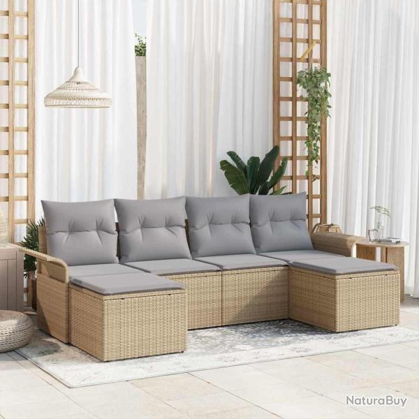 Ensemble de canap� de jardin avec coussin 6 pcs Beige polyrotin